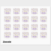 Goud Paarse Confetti Afstuderen 2026 Vierkante Sticker (Vel)