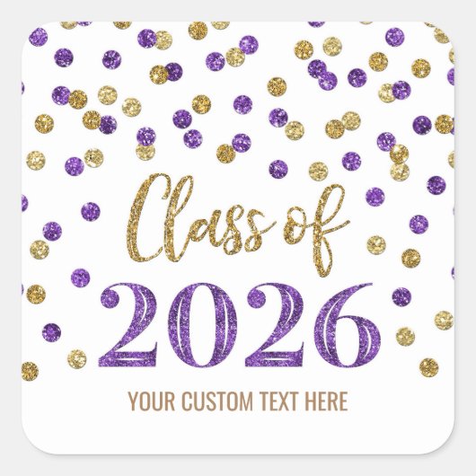 Goud Paarse Confetti Afstuderen 2026 Vierkante Sticker (Voorkant)