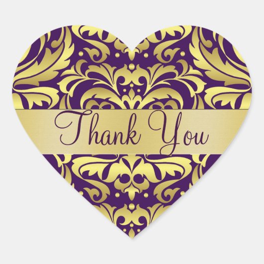 Goud & Paarse Damask Dank u Hart Sticker (Voorkant)