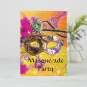 GOUD PAARSE DAMAST VERENMASKER Maskerade Feest Kaart (Staand voorkant)