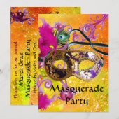 GOUD PAARSE DAMAST VERENMASKER Maskerade Feest Kaart (Voorkant / Achterkant)