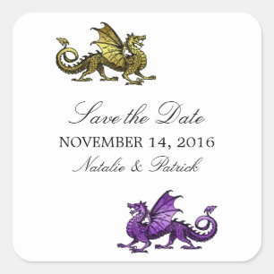 Goud Paarse Draak Save the Date Stickers