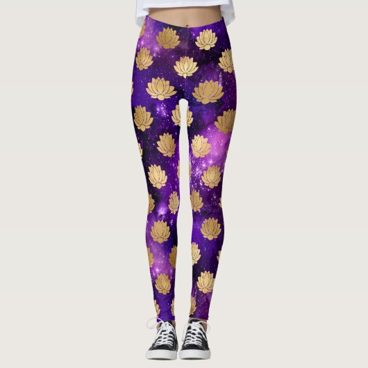 Goud & Paarse Galaxy Dharma Mandala Leggings (Voorkant)