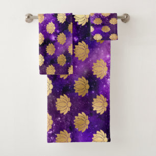 Goud & Paarse Galaxy Dharma Mandala Patroon Bad Handdoek