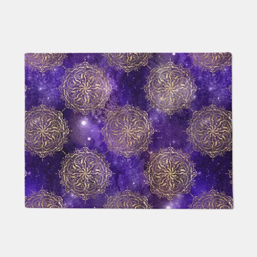 Goud & Paarse Galaxy Dharma Mandala Patroon Deurmat (Voorkant)