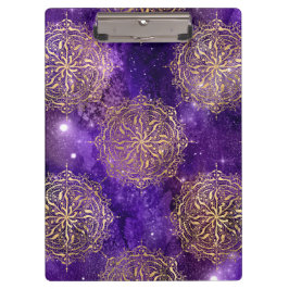 Goud & Paarse Galaxy Dharma Mandala Patroon Klembord