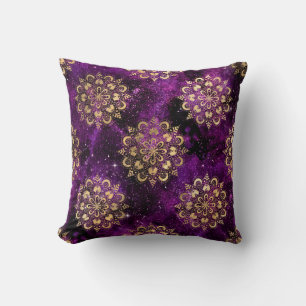 Goud & Paarse Galaxy Dharma Mandala Patroon Kussen