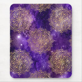 Goud & Paarse Galaxy Dharma Mandala Patroon Muismat