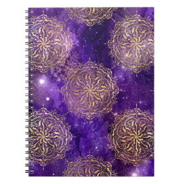 Goud & Paarse Galaxy Dharma Mandala Patroon Notitieboek