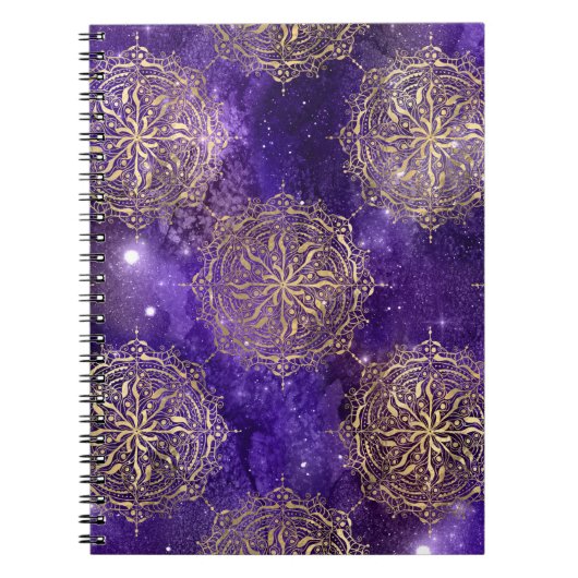 Goud & Paarse Galaxy Dharma Mandala Patroon Notitieboek (Voorkant)