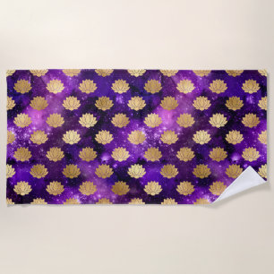 Goud & Paarse Galaxy Dharma Mandala Patroon Strandlaken