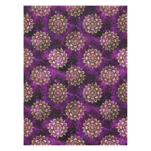 Goud & Paarse Galaxy Dharma Mandala Patroon Tafelkleed (Voorkant)