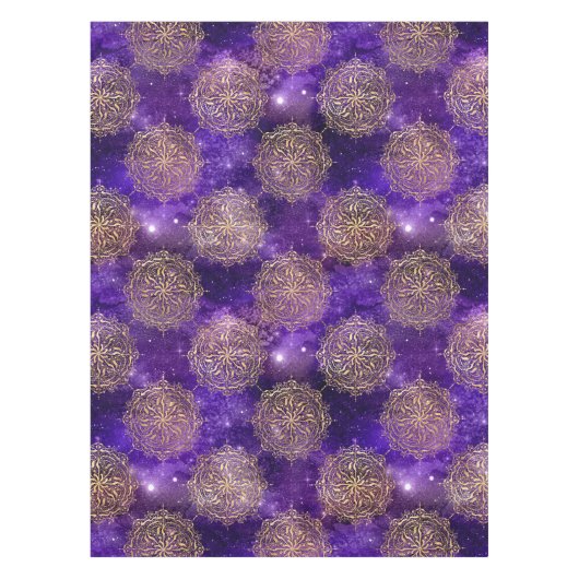 Goud & Paarse Galaxy Dharma Mandala Patroon Tafelkleed (Voorkant)