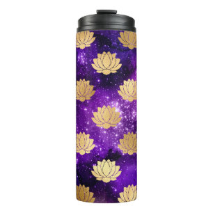 Goud & Paarse Galaxy Dharma Mandala Patroon Thermosbeker
