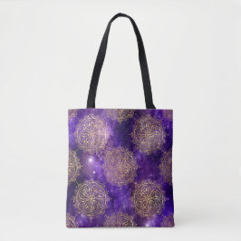 Goud & Paarse Galaxy Dharma Mandala Patroon Tote Bag