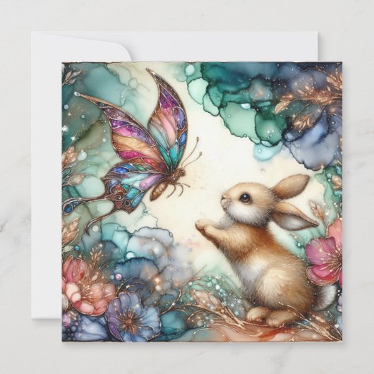 Goud Paarse Glazen in lood konijnenvlinder Pasen Feestdagenkaart (Voorkant)