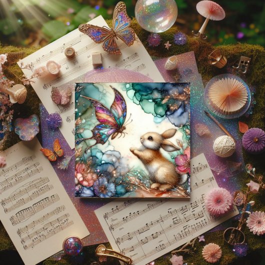 Goud Paarse Glazen in lood konijnenvlinder Pasen Feestdagenkaart