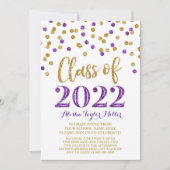 Goud Paarse Glitter Confetti Afstudeerfeest 2022 Kaart (Voorkant)