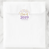 Goud Paarse Glitter Confetti Afstuderen 2019 Ronde Sticker (Tas)