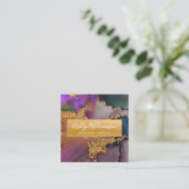 Goud paarse groen blauw modern marmer waterverf vierkante visitekaartje (Staand voorkant)