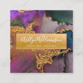 Goud paarse groen blauw modern marmer waterverf vierkante visitekaartje (Voorkant)