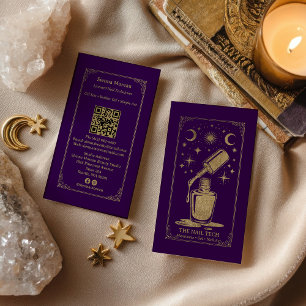 Goud Paarse Hemels Tarot Nagelkunstenaar QR-code Visitekaartje