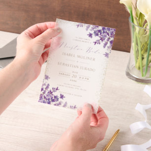 Goud Paarse Lavendel Nuestra Boda Spaans Bruiloft Vellum Uitnodigingen
