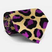 Goud & Paarse Luipaardprint Stropdas (Opgerold)