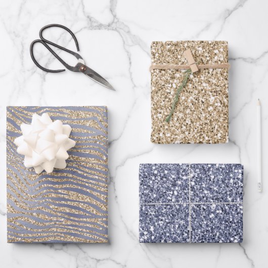 Goud Paarse Luxe Glitter Zebra Inpakpapier Vel (Voorkant)