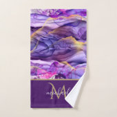 Goud & Paarse Marmer Agate & Monogram Luxe Bad Handdoek (Handdoek)