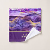 Goud & Paarse Marmer Agate & Monogram Luxe Bad Handdoek (Wasdoekje)