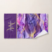 Goud & Paarse Marmer Agate & Monogram Luxe Bad Handdoek (Handdoek)