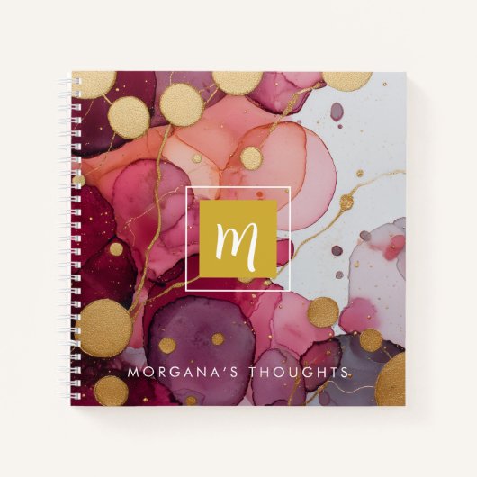 Goud Paarse Monogram Vierkant Notitieboek (Voorkant)