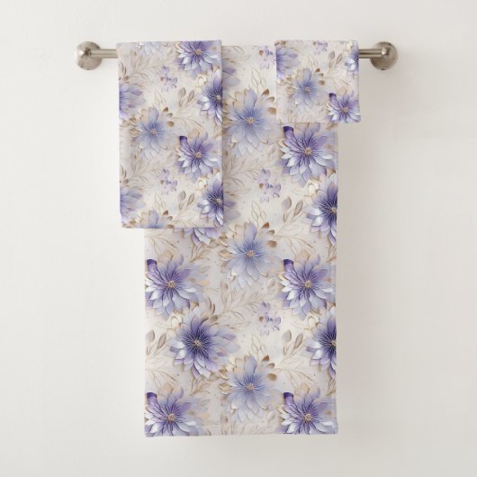  Goud Paarse Parel Witte Bloemen Bad Handdoek (Insitu)