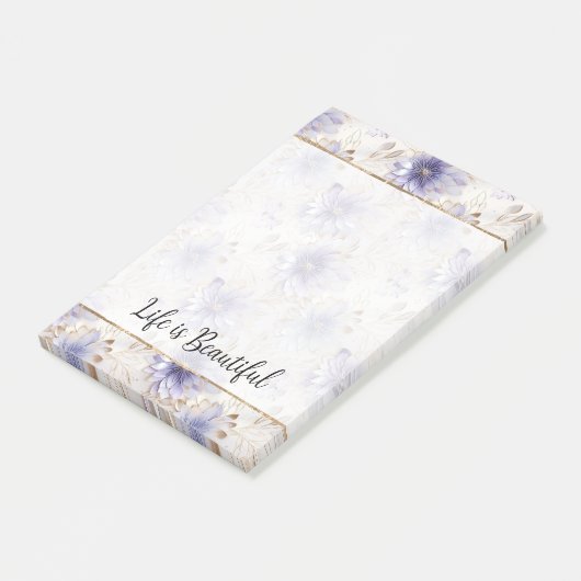  Goud Paarse Parel Witte Bloemen Post-it® Notes (Schuin)