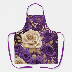 Goud & Paarse Rozen "Happy Holiday's!!!" Floral Schort