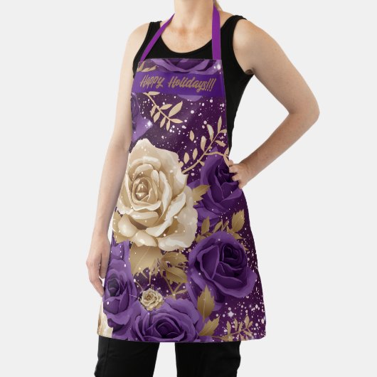Goud & Paarse Rozen "Happy Holiday's!!!" Floral Schort (Insitu)