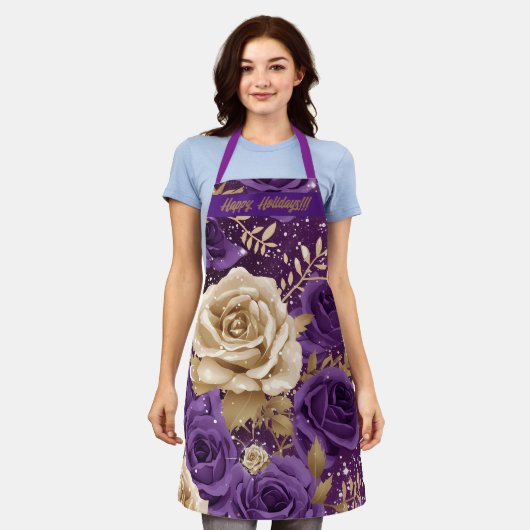 Goud & Paarse Rozen "Happy Holiday's!!!" Floral Schort (Gedragen)