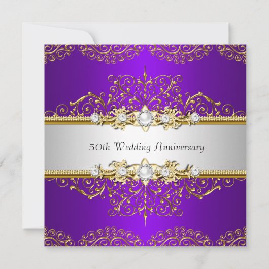 Goud Paarse Swirl 50ste Huwelijksverjaardag Kaart (Voorkant)