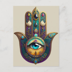 Goud Paarse Teal Hamsa met Turquoise Derde Oog Briefkaart
