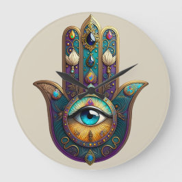 Goud Paarse Teal Hamsa met Turquoise Derde Oog Grote Klok