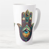 Goud Paarse Teal Hamsa met Turquoise Derde Oog Latte Mok (Rechterhoek)