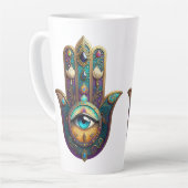 Goud Paarse Teal Hamsa met Turquoise Derde Oog Latte Mok (Linkerhoek)