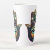 Goud Paarse Teal Hamsa met Turquoise Derde Oog Latte Mok (Voorkant)