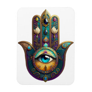 Goud Paarse Teal Hamsa met Turquoise Derde Oog Magneet