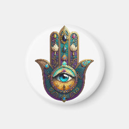 Goud Paarse Teal Hamsa met Turquoise Derde Oog Magneet