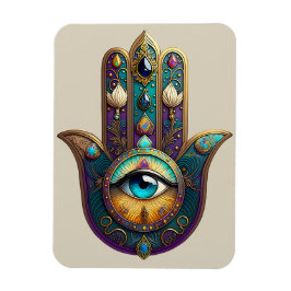 Goud Paarse Teal Hamsa met Turquoise Derde Oog Magneet