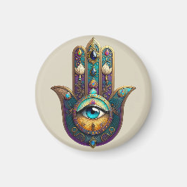 Goud Paarse Teal Hamsa met Turquoise Derde Oog Magneet