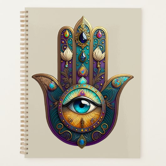 Goud Paarse Teal Hamsa met Turquoise Derde Oog Planner (Voorkant)