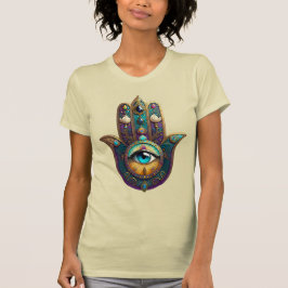 Goud Paarse Teal Hamsa met Turquoise Derde Oog T-shirt